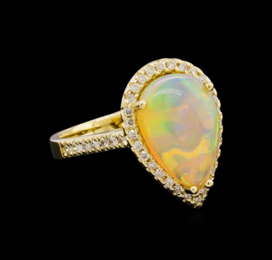 3.17 ctw Opal and Diamond Ring - 14KT Yellow Gold