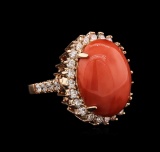 14KT Rose Gold 11.16 ctw Pink Coral and Diamond Ring