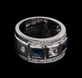 0.54 ctw Blue Topaz and White Sapphire Ring - .925 Silver