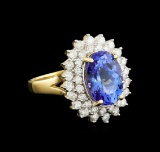 14KT Yellow Gold 4.07 ctw Tanzanite and Diamond Ring