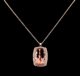 GIA Cert 21.91 ctw Morganite and Diamond Pendant With Chain - 14KT Rose Gold