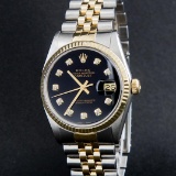 Rolex Two-Tone Black Diamond DateJust  Men's Watch