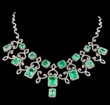 45.43 ctw Emerald and Diamond Necklace - 18KT White Gold