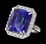 31.45 ctw Tanzanite and Diamond Ring - 14KT White Gold