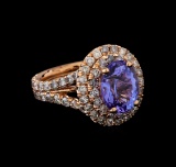 4.30 ctw Tanzanite and Diamond Ring - 14KT Rose Gold