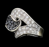 0.90 ctw White and Black Diamond Ring - 14KT White Gold