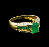 1.43 ctw Emerald and Diamond Ring - 14KT Yellow Gold