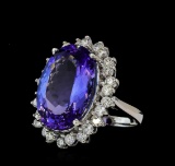 14.88 ctw Tanzanite and Diamond Ring - 14KT White Gold