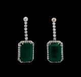 14KT White Gold GIA Certified 30.46 ctw Emerald and Diamond Earrings