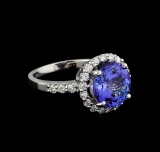 4.34 ctw Tanzanite and Diamond Ring - 14KT White Gold