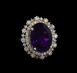14KT White Gold 11.11 ctw Amethyst and Diamond Ring