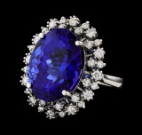 GIA Cert 18.78 ctw Tanzanite and Diamond Ring - 14KT White Gold