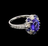 2.43 ctw Tanzanite, Blue Sapphire and Diamond Ring - 14KT White Gold