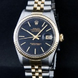 Rolex Two-Tone Black Tapestry Index Dial DateJust Men's Watch