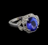 3.46 ctw Tanzanite and Diamond Ring - 14KT White Gold