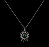 Pearl and Diamond Pendant With Chain - 14KT White Gold