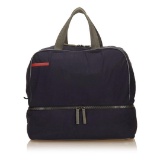 Prada Navy Blue Fabric Nylon Black Leather Trim Duffle Bag