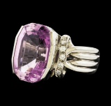 13.30 ctw Kunzite and Diamond Ring - Platinum