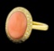 Coral and Diamond Ring - 18KT Yellow Gold