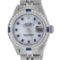 Rolex Ladies Stainless Steel Mother Of Pearl Sapphire And Diamond Datejust Wrist