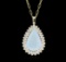 14KT Yellow Gold 13.37 ctw Opal and Diamond Pendant With Chain