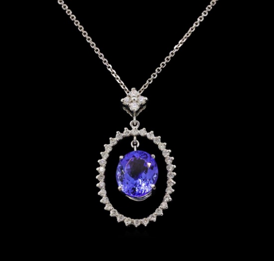 14KT White Gold 3.89 ctw Tanzanite and Diamond Pendant With Chain
