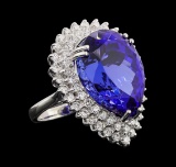 GIA Cert 27.51 ctw Tanzanite and Diamond Ring - 14KT White Gold