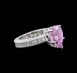 3.17 ctw Kunzite and Diamond Ring - 14KT White Gold