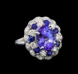 14KT White Gold 3.90 ctw Tanzanite, Sapphire and Diamond Ring