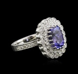 3.77 ctw Tanzanite and Diamond Ring - 14KT White Gold