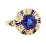 2.80 ctw Sapphire And Diamond Ring - 14KT Yellow Gold