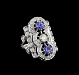 0.84 ctw Tanzanite and Diamond Ring - 14KT White Gold