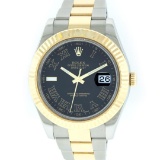 Rolex Two-Tone Black Roman DateJust Men's Watch