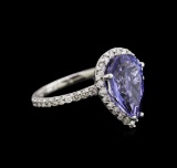 4.33 ctw Tanzanite and Diamond Ring - 14KT White Gold