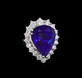 14KT White Gold GIA Certified 27.66 ctw Tanzanite and Diamond Ring