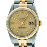 Rolex Mens 36mm Two Tone Yellow Gold Champagne Index DateJust Wristwatch