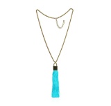 Silk Tassel Square Pendant Necklace - Gold Plated