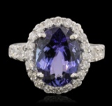 14KT White Gold 5.22 ctw Tanzanite and Diamond Ring