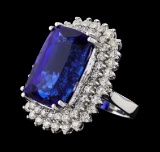 GIA Cert 24.59 ctw Tanzanite and Diamond Ring - 14KT White Gold