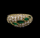 0.52 ctw Emerald and Diamond Ring - 14KT Yellow Gold