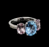 3.56 ctw Aquamarine, Morganite and Diamond Ring - 18KT White Gold