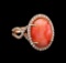 6.62 ctw Coral and Diamond Ring - 14KT Rose Gold