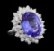 GIA Cert 11.27 ctw Tanzanite and Diamond Ring - 14KT White Gold