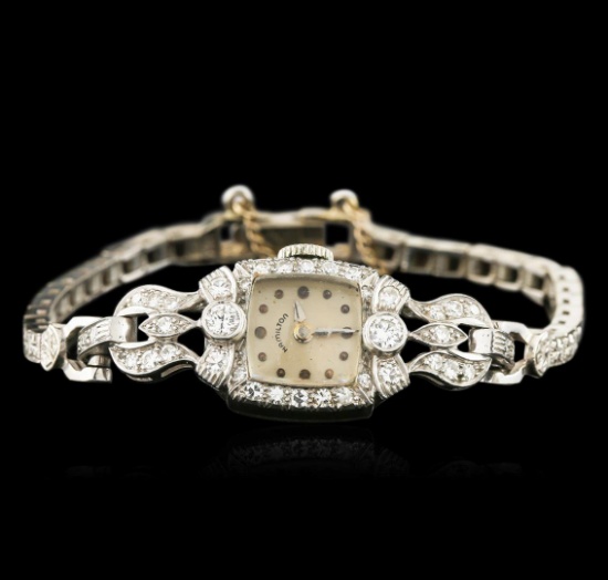 Hamilton 14KT White Gold 1.00 ctw Diamond Ladies Vintage Watch