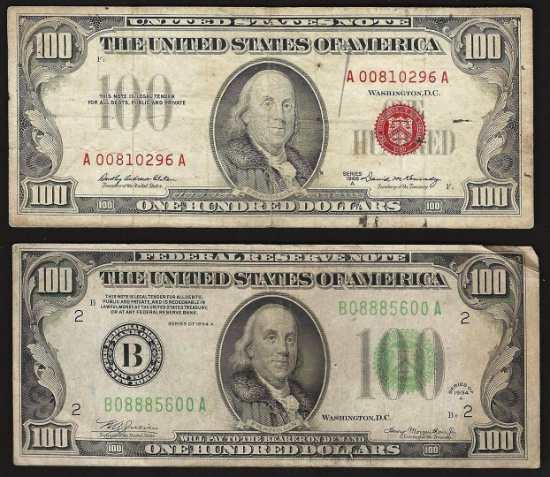 1934A $100 Federal Reserve & 1966A $100 Legal Tender Notes