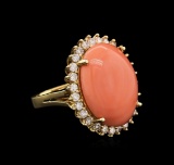 14KT Yellow Gold 13.63 ctw Pink Coral and Diamond Ring