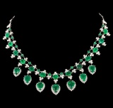 34.17 ctw Emerald and Diamond Necklace - 14KT White Gold