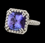 5.71 ctw Tanzanite and Diamond Ring - 14KT White Gold