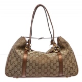 Gucci Bronze Monogram Metallic Canvas Leather Trim Shoulder Handbag