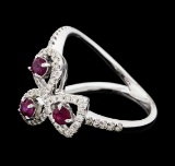 0.34 ctw Ruby and Diamond Ring - 14KT White Gold